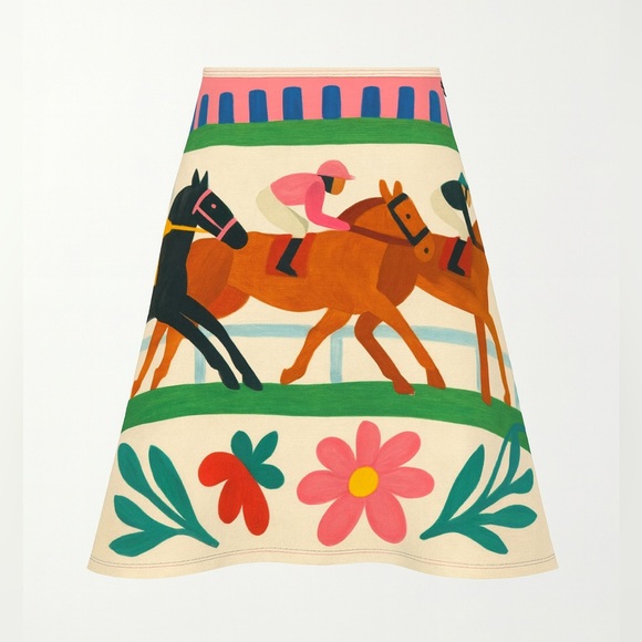 Dresses & Skirts - Kentucky Derby-Inspired Illustrated Horse Racing Skirt – Knee Length Jersey